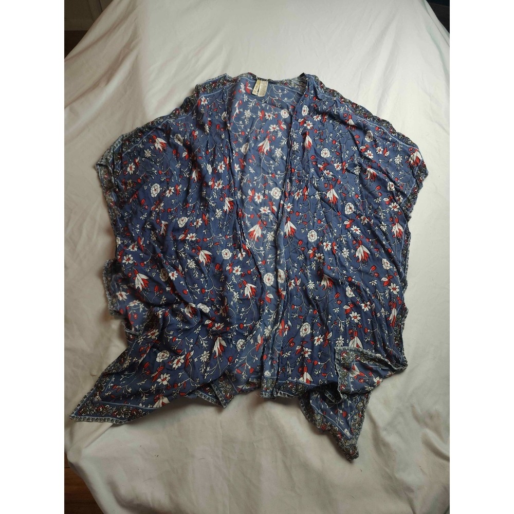 Japna Kimono Jacket Womens One Size Blue Floral Short Sleeve Lightweight Open
